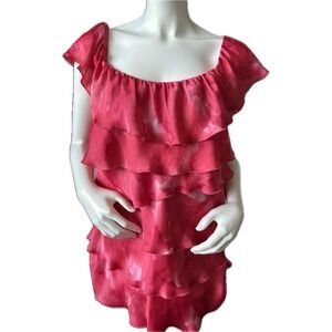 White House Black Market Dress XL Pink Ruffle Tiered Sleeveless Party Blouse‎